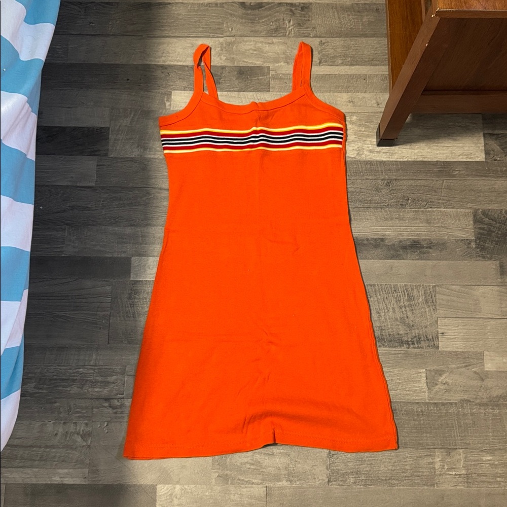 Orange Sleeveless Dress with Striped Detail